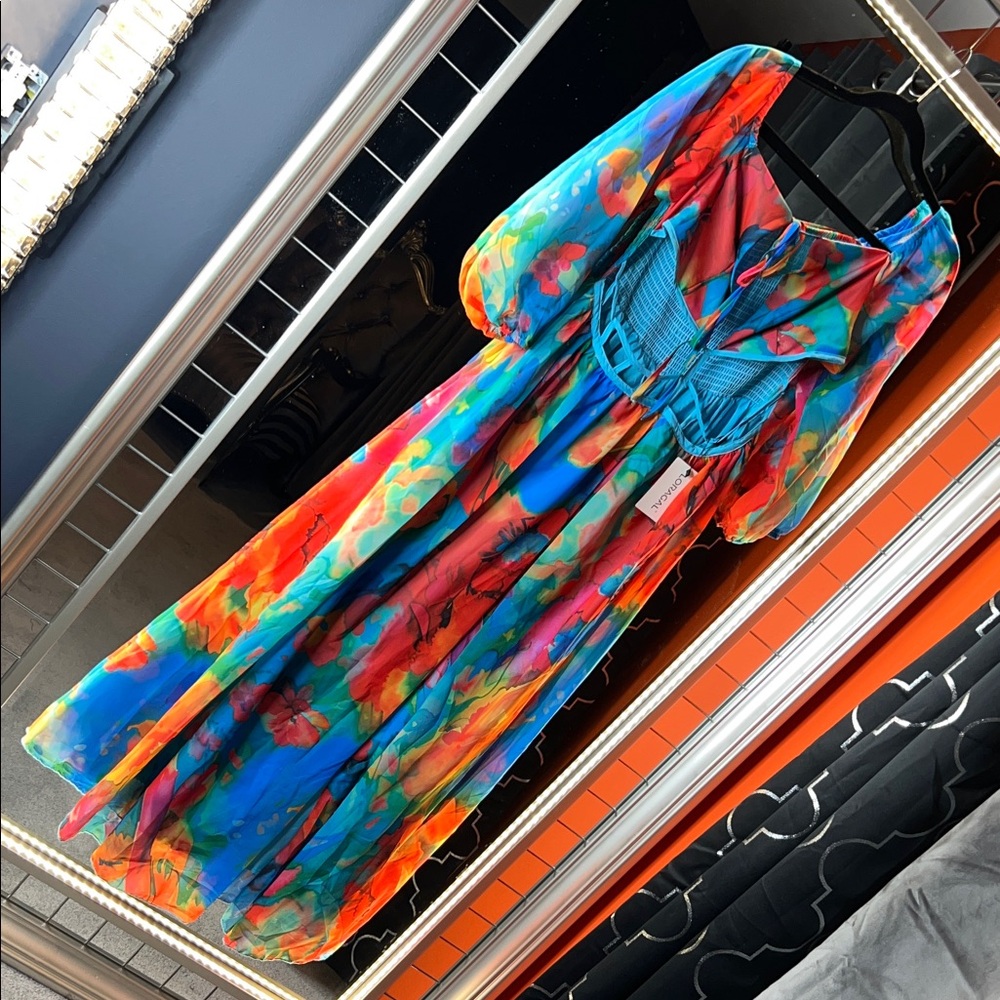 Exotic Azure Loragal Floral Cut-Out High-Slit Luxe Maxi 🌊